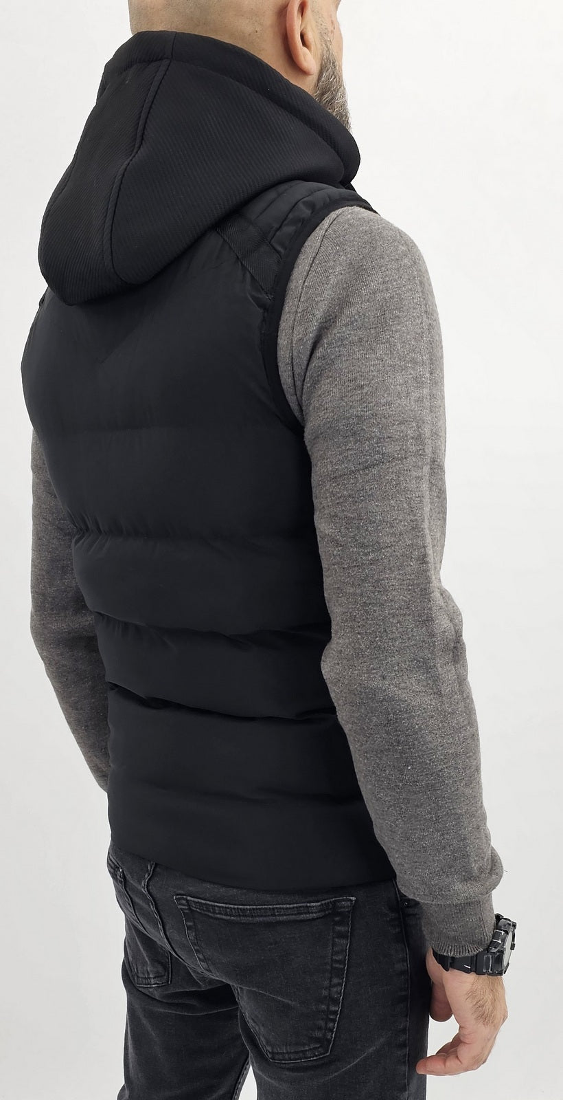 Giacca Uomo giubbino gilet smanicato giromanica nero cappuccio Slim corto casual