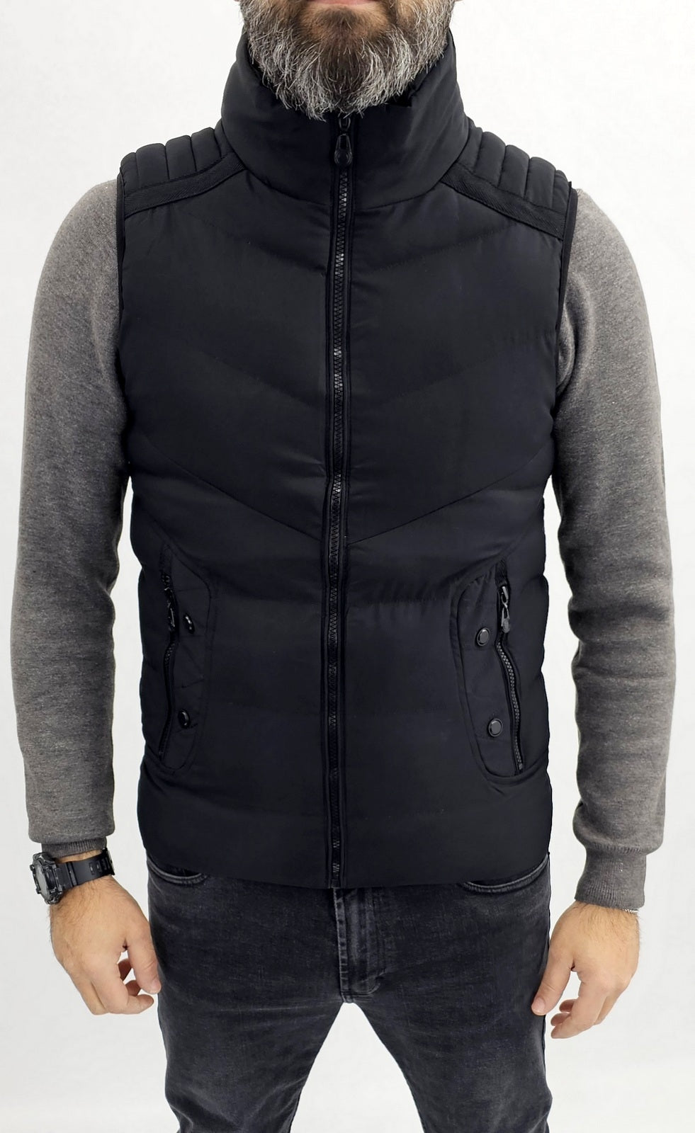 Giacca Uomo giubbino gilet smanicato giromanica nero cappuccio Slim corto casual