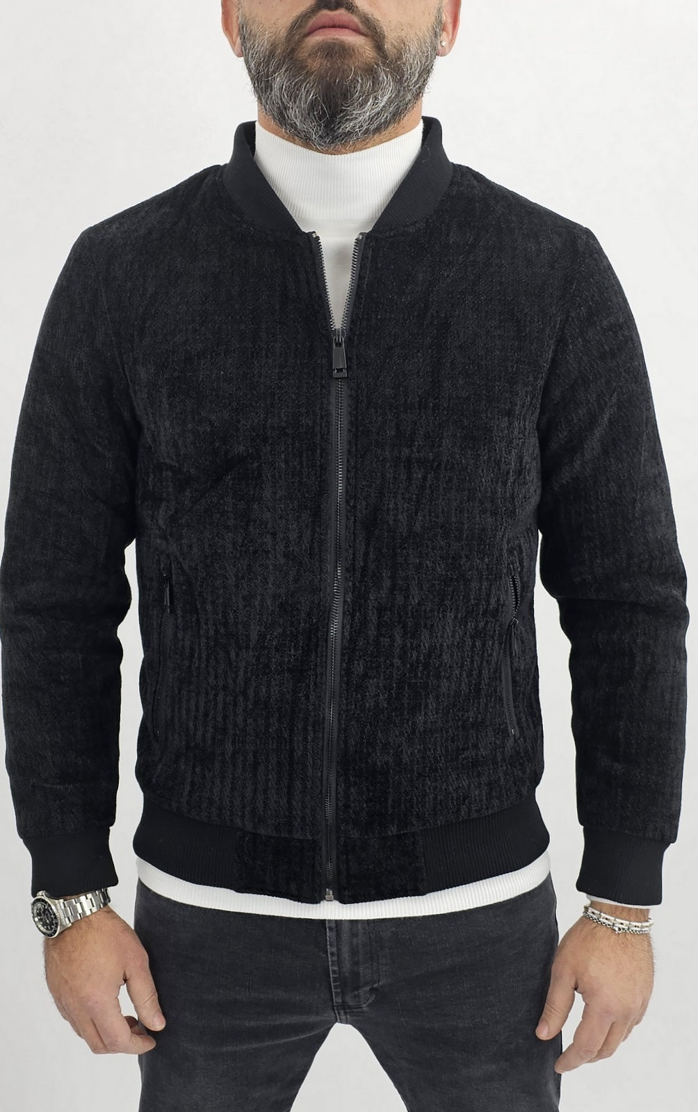 Giubbino Giubbotto giacca uomo Bomber velluto Casual slim fit nero s,m,l,xl,xxl