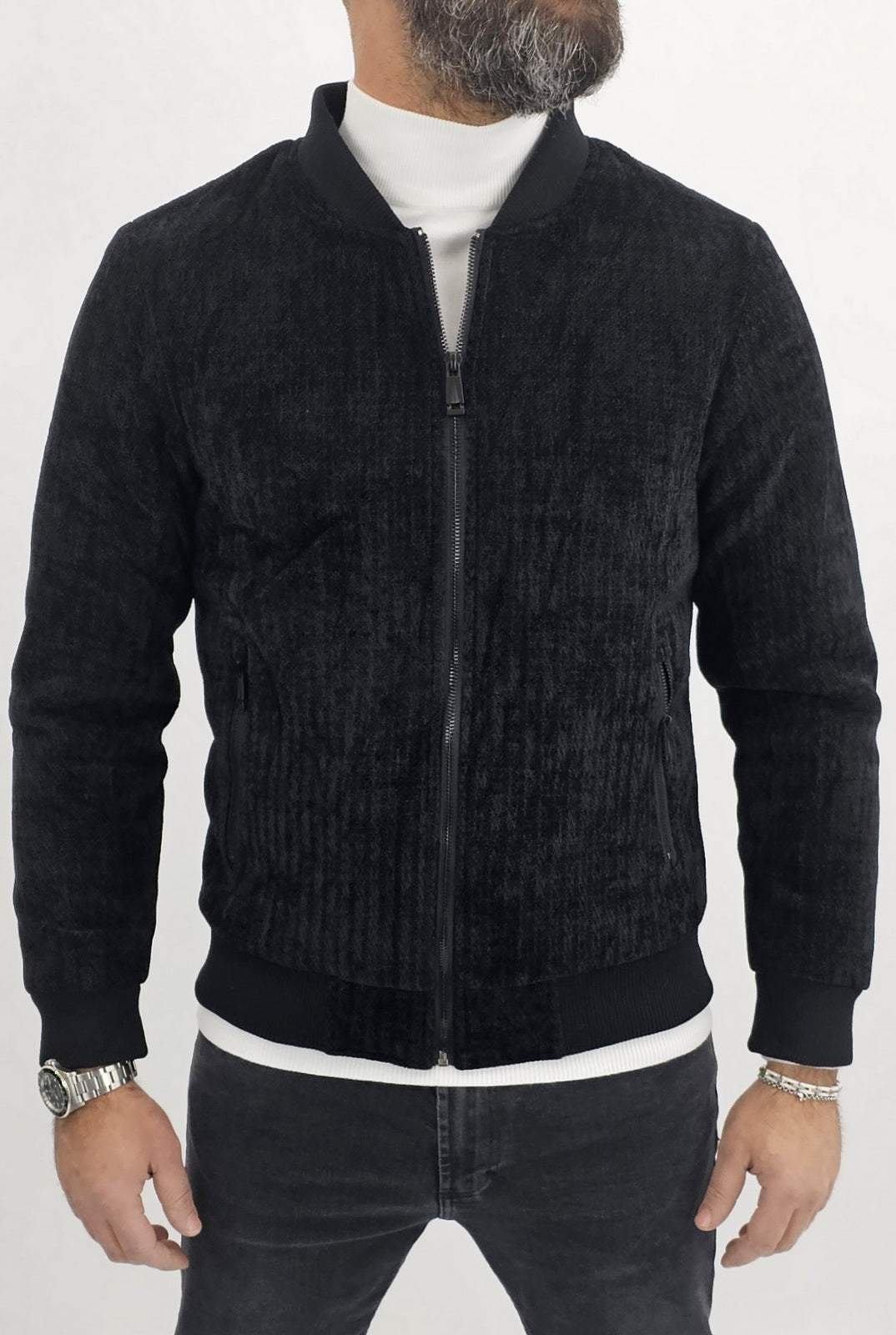Giubbino Giubbotto giacca uomo Bomber velluto Casual slim fit nero s,m,l,xl,xxl