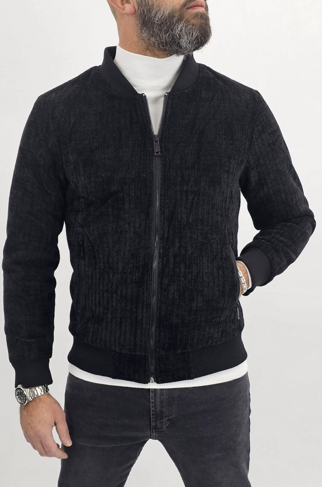 Giubbino Giubbotto giacca uomo Bomber velluto Casual slim fit nero s,m,l,xl,xxl