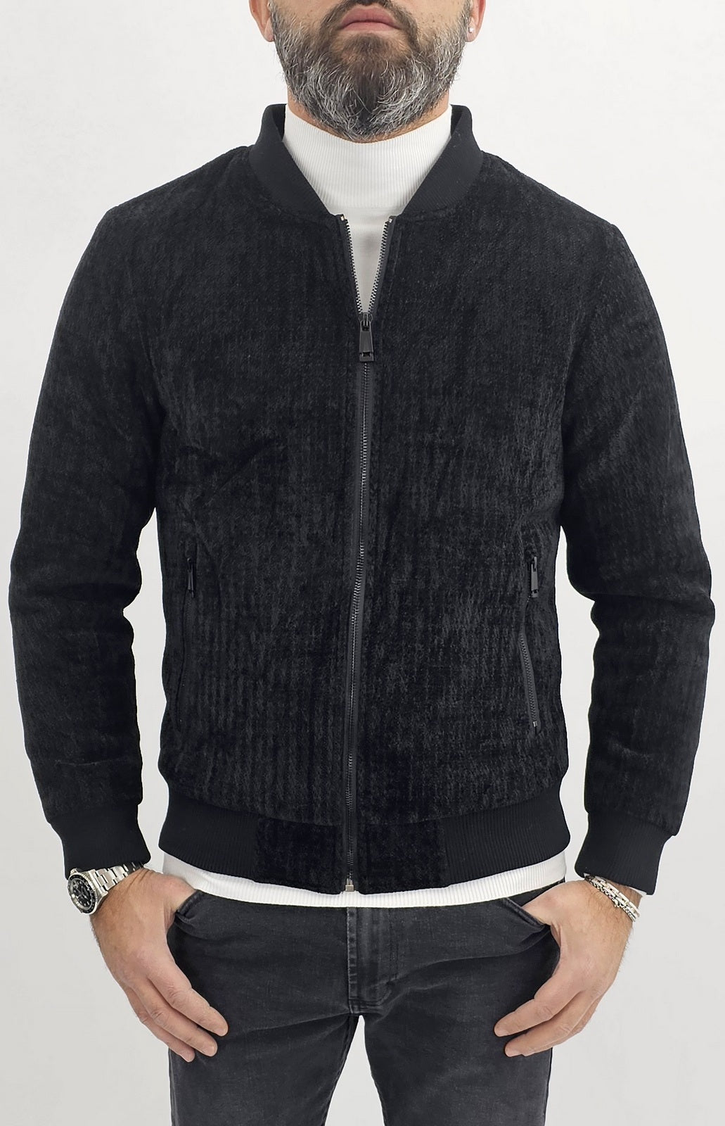 Giubbino Giubbotto giacca uomo Bomber velluto Casual slim fit nero s,m,l,xl,xxl