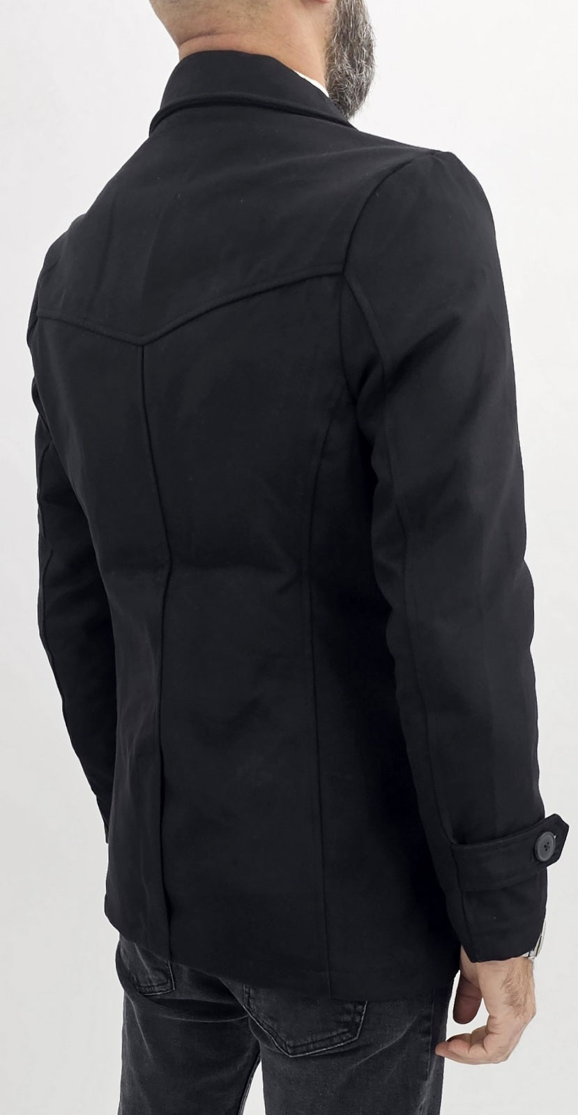 Cappotto Uomo Invernale monopetto Giacca Slim fit scamosciato nero