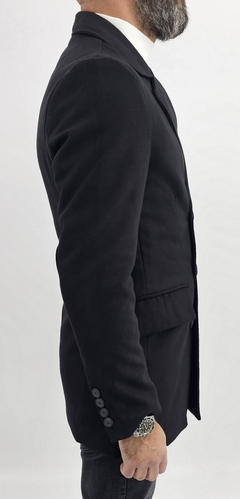 Cappotto Uomo Invernale doppiopetto Giacca Slim fit scamosciato nero