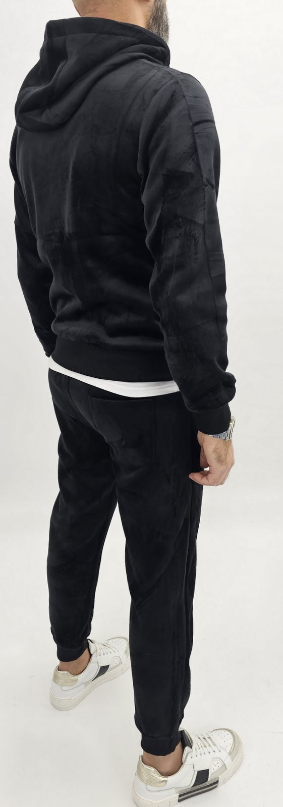 Tuta Completo Uomo Felpa camoscio nero sport Cappuccio Casual s,m,l,xl,xxl