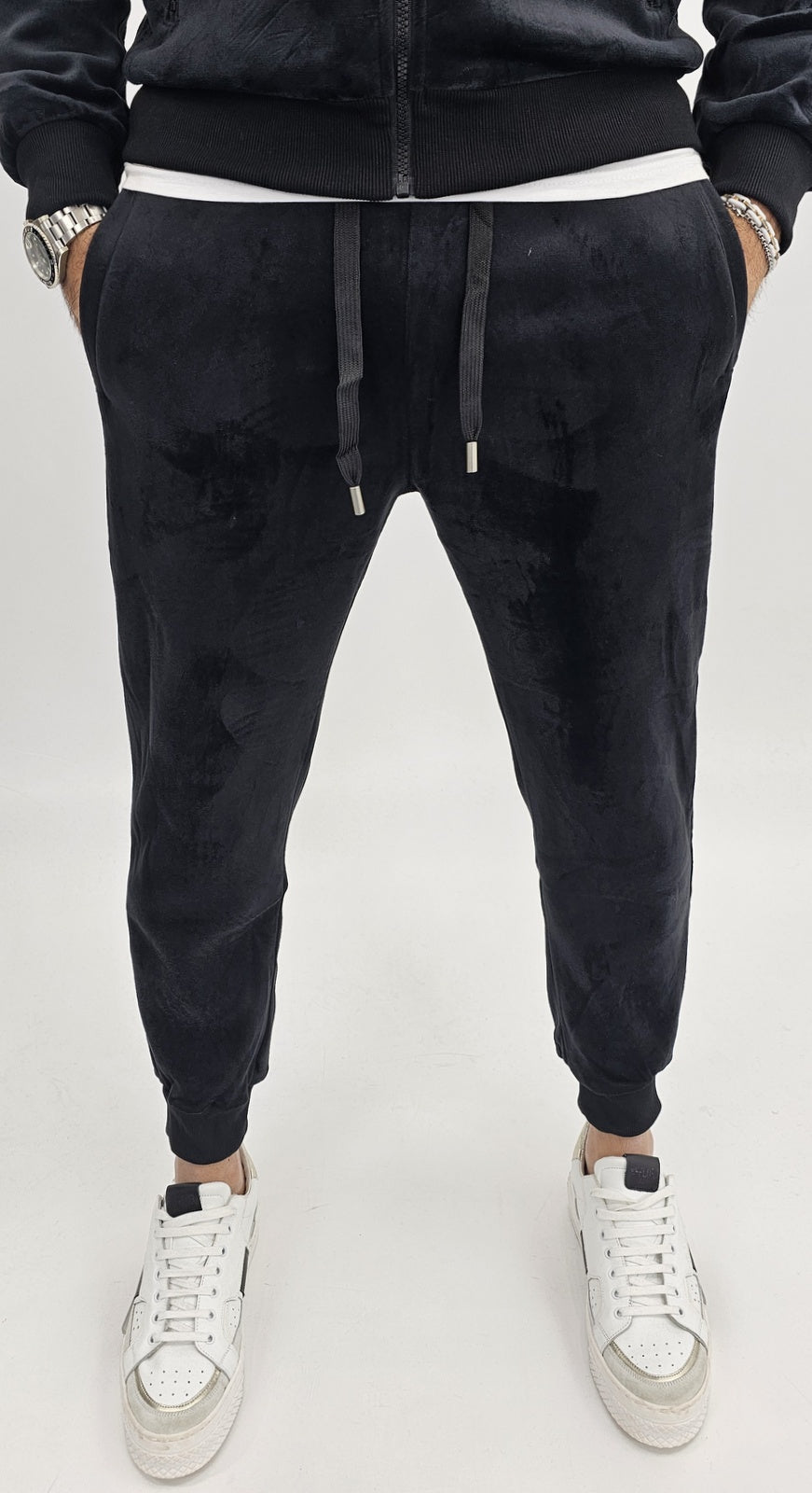Tuta Completo Uomo Felpa camoscio nero sport Cappuccio Casual s,m,l,xl,xxl