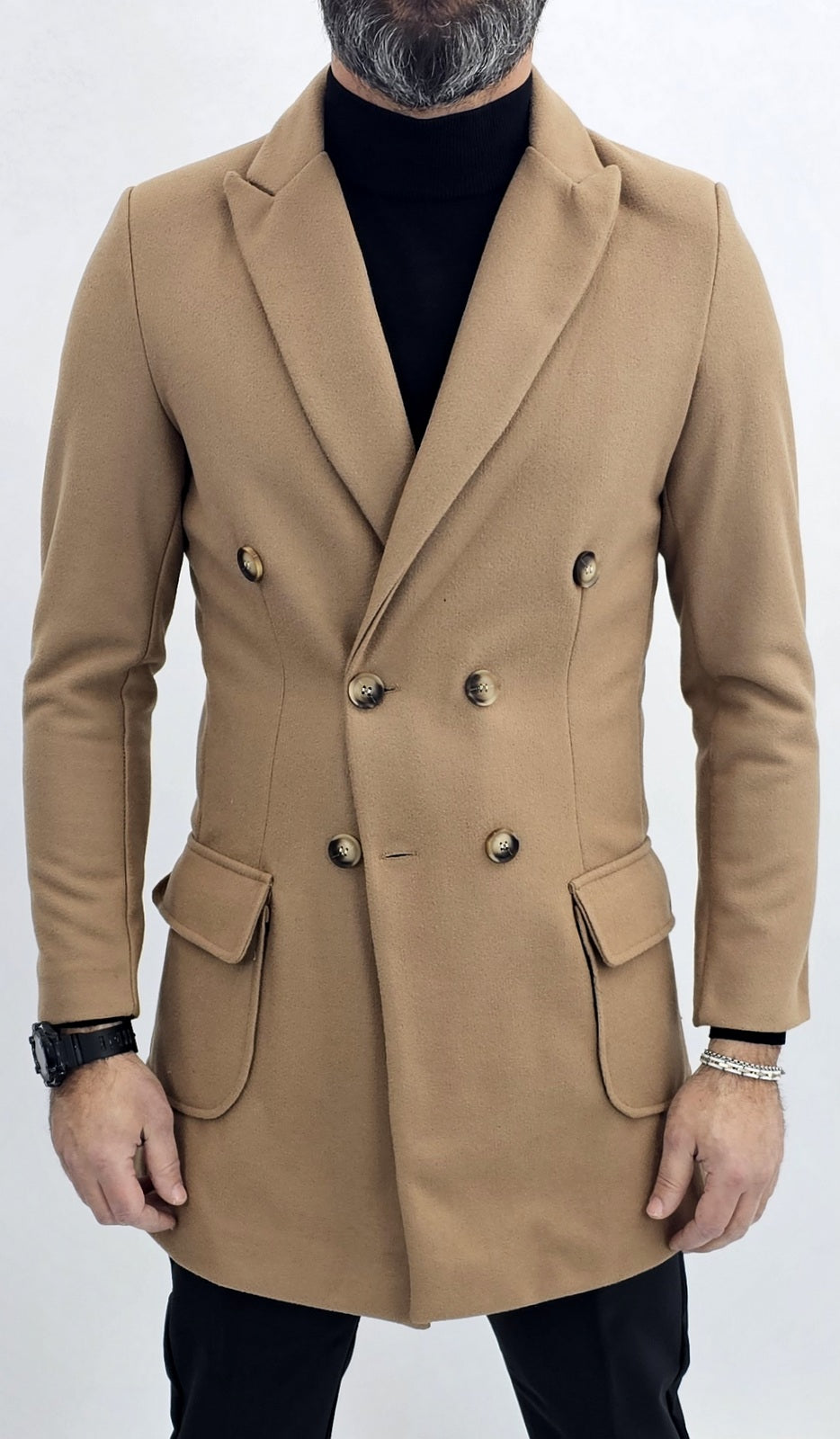 Cappotto Uomo Invernale doppiopetto Giacca Slim fit camel Giubbino s,m,l,xl