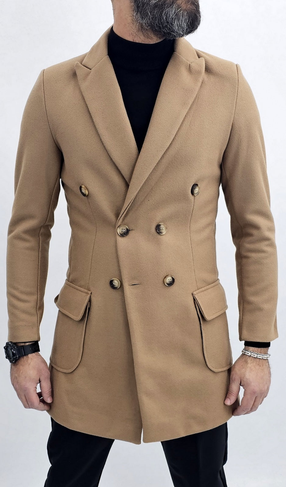 Cappotto Uomo Invernale doppiopetto Giacca Slim fit camel Giubbino s,m,l,xl