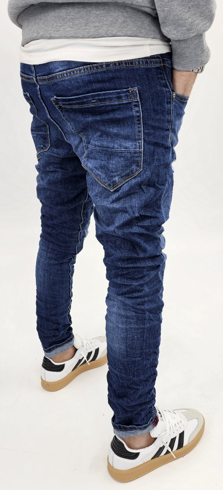 Jeans denim uomo Slim fit elasticizzati strech con strappi toppe blu 051