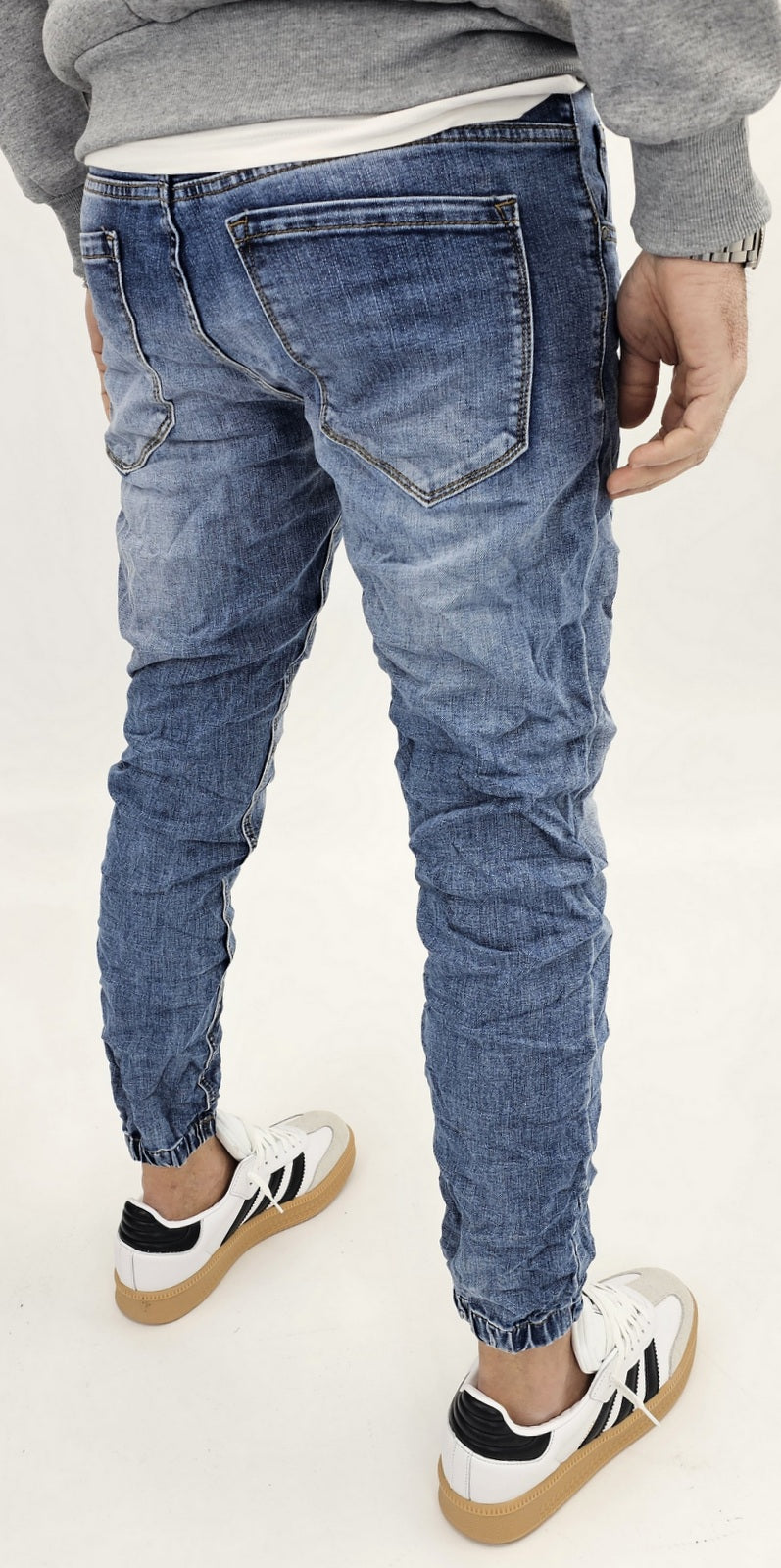 Jeans denim uomo Slim fit caviglie a molla elasticizzati strech con strappi 161
