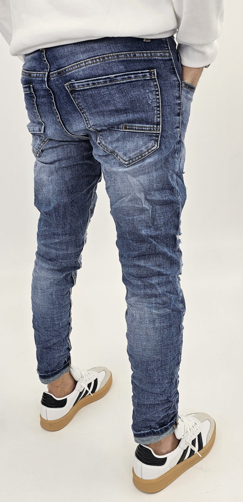 Jeans denim uomo Slim fit elasticizzati strech con strappi toppe blu sfumato 134
