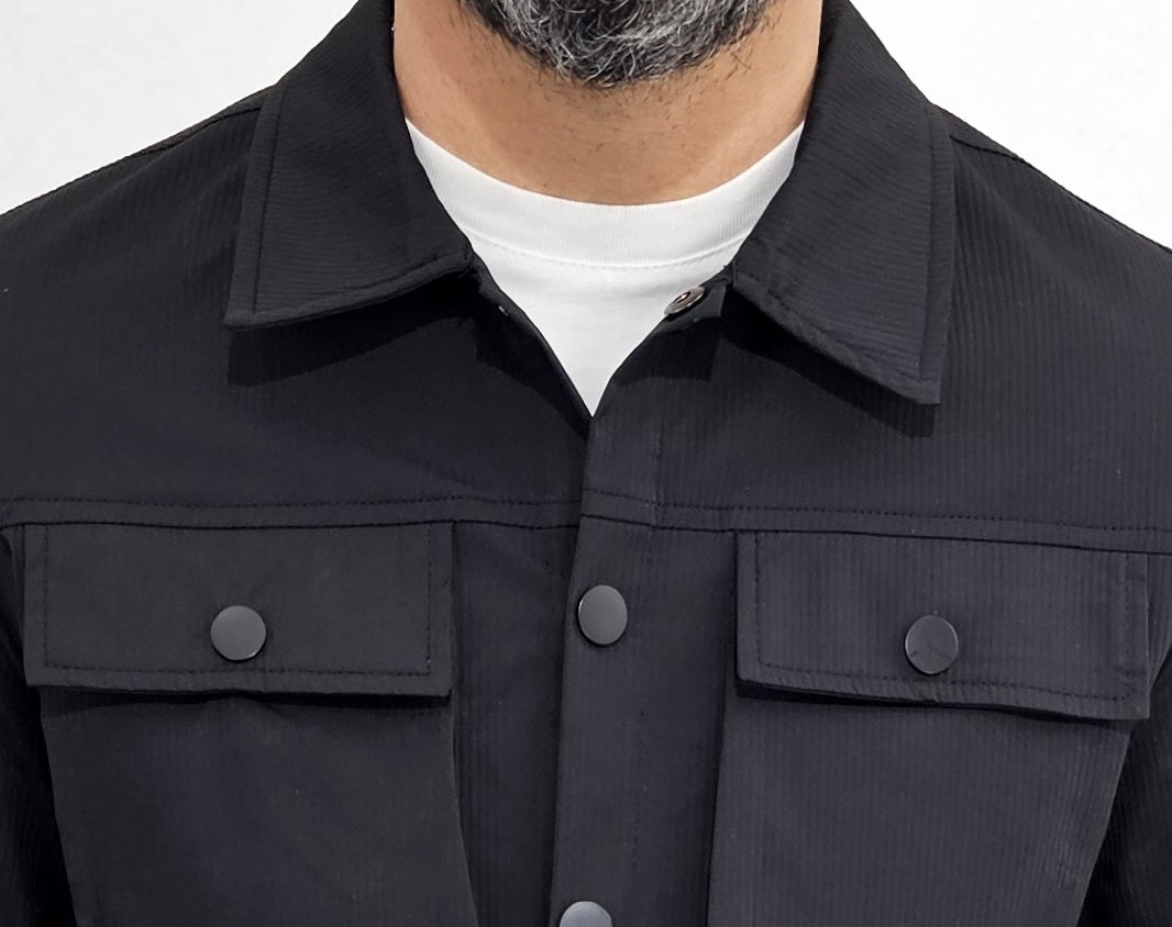 Tuta Completo Uomo cargo rigato tech Pantalone camicia nero sport tasche s,m,l,xl