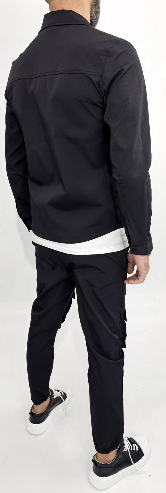 Tuta Completo Uomo cargo rigato tech Pantalone camicia nero sport tasche s,m,l,xl