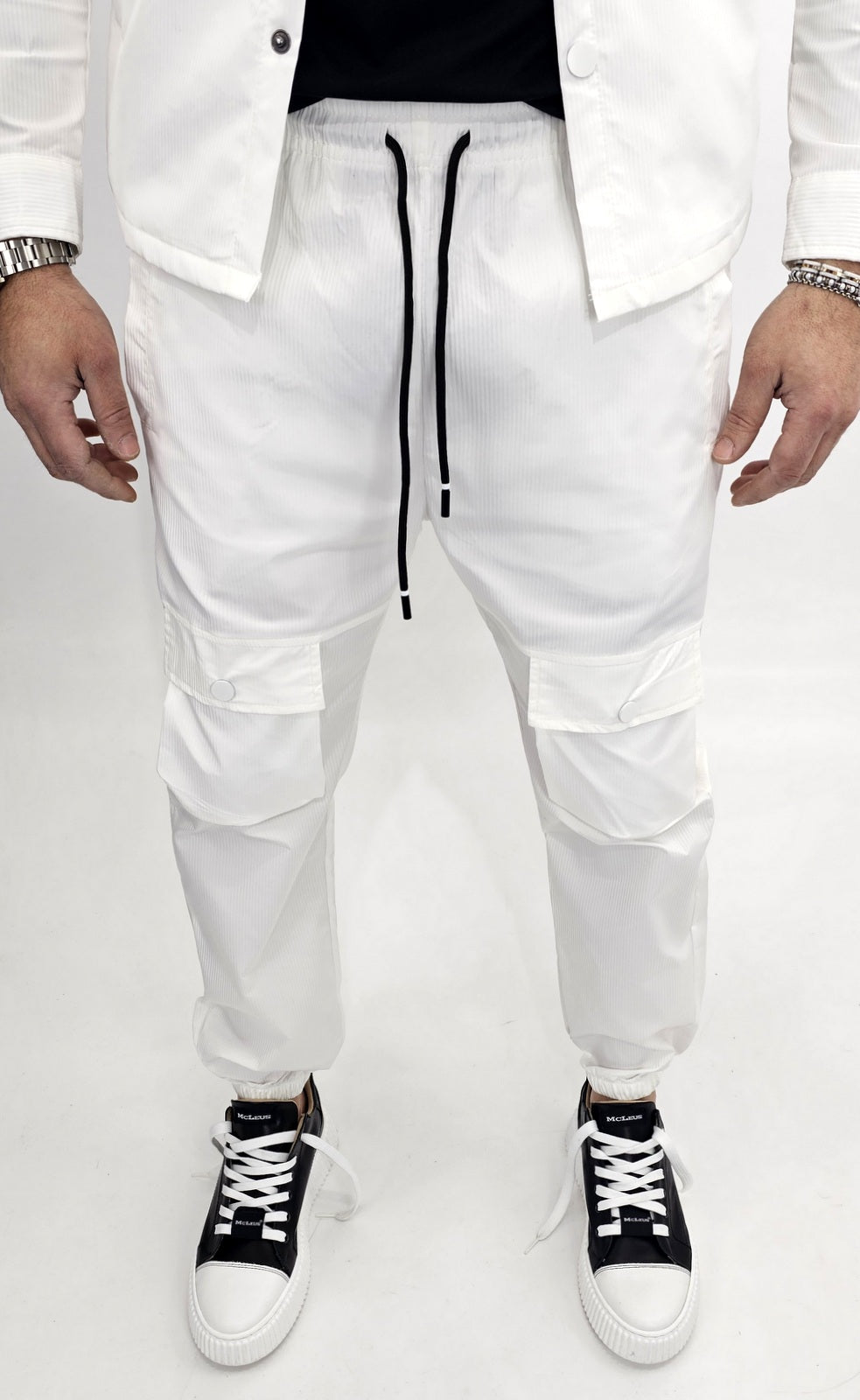 Tuta Completo Uomo cargo rigato tech Pantalone camicia nero sport tasche s,m,l,xl