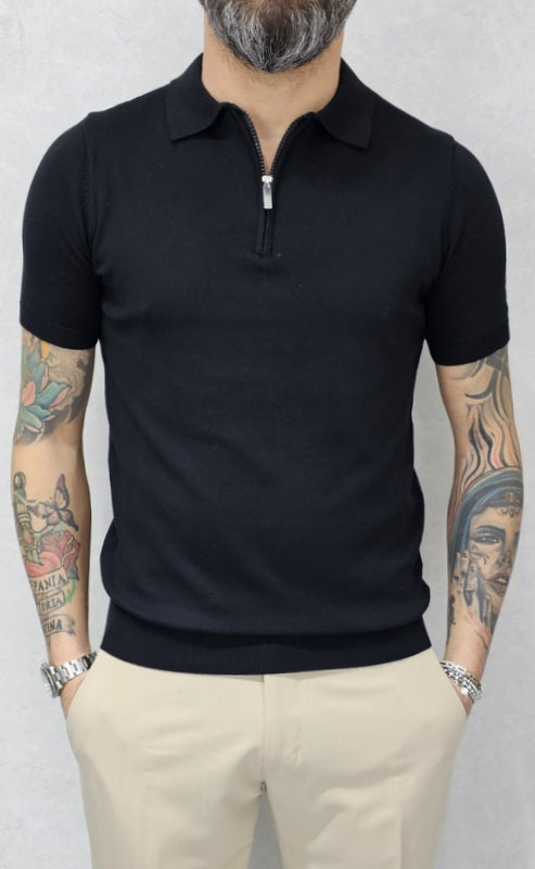 Polo uomo elastica Manica corta zip s,m,l,xl,xxl cotone filo