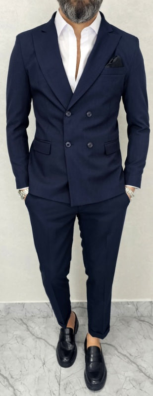 Abito uomo doppiopetto Tinta Unita blu navy made in italy 44,46,48,50,52