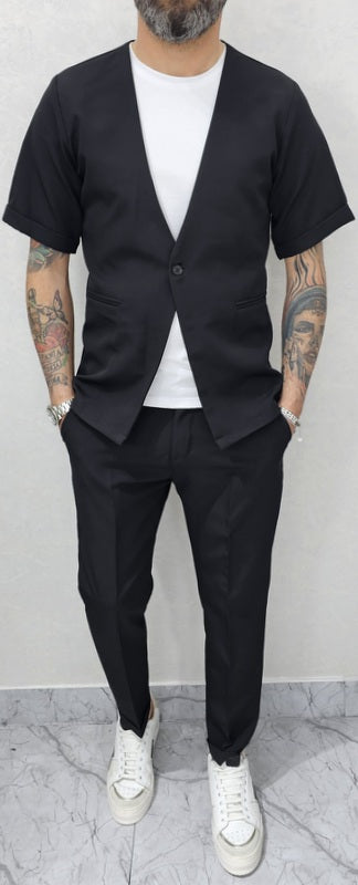 Abito uomo 1 bottone manica corta tessuto morbido giacca e pantalone italy s,m,l,xl,xxl