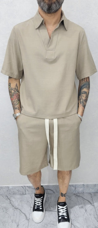 Coordinato safari polo + Bermuda colori fango,nero,grigio s,m,l,xl,xxl