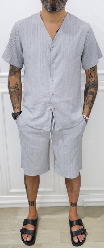 Completo uomo Camicia e bermuda tessuto rilievo elastico 3 colori