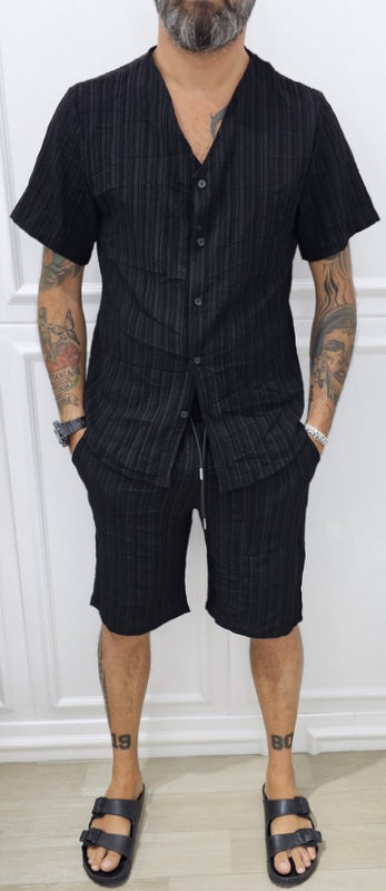 Completo uomo Camicia e bermuda tessuto rilievo elastico 3 colori