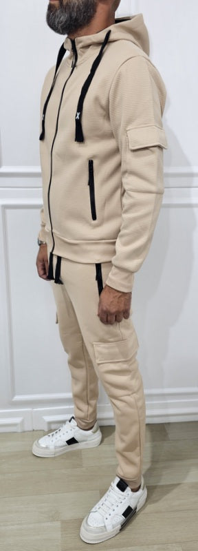 Tuta Completo Uomo Nido d'ape Felpa Pantalone tech sport Cappuccio elastico