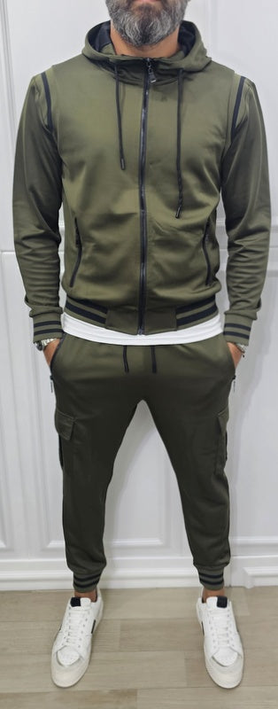 Tuta uomo cargo Cappuccio Completo Fasce Verde,nero,Grigio m,l,xl,xxl,3xl