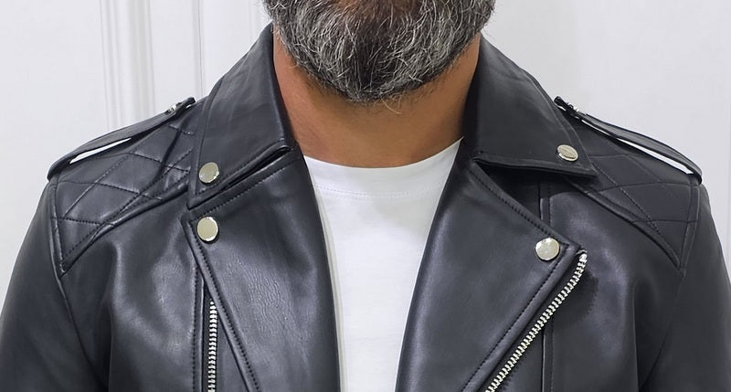 Giubbino Uomo Foderato Eco pelle Chiodo nero cintura s,m,l,xl,xxl