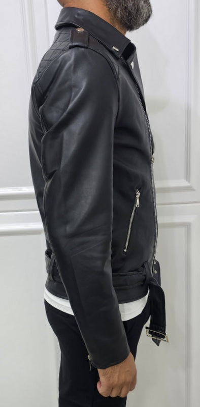 Giubbino Uomo Foderato Eco pelle Chiodo nero cintura s,m,l,xl,xxl