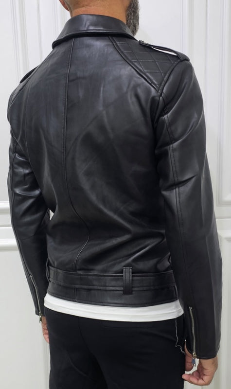 Giubbino Uomo Foderato Eco pelle Chiodo nero cintura s,m,l,xl,xxl
