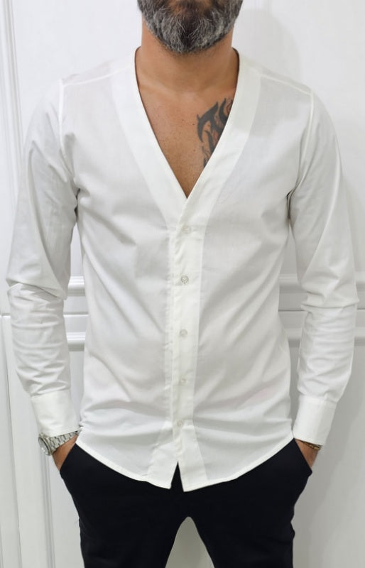 Camicia uomo Slim elastica cotone Scollo V Manica Lunga s,m,l,xl,xxl