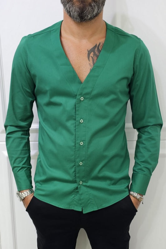 Camicia uomo Slim elastica cotone Scollo V Manica Lunga s,m,l,xl,xxl