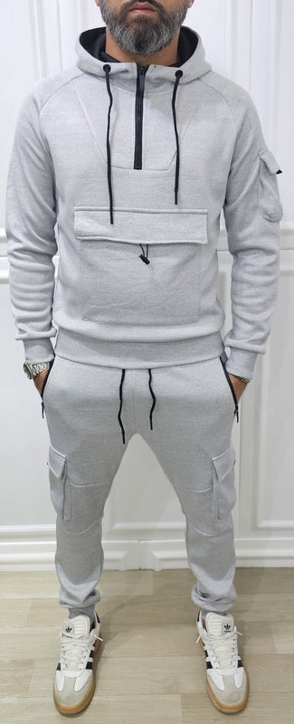 Tuta Tech cargo Cappuccio Completo felpata grigio,nero s,m,l,xl,xxl
