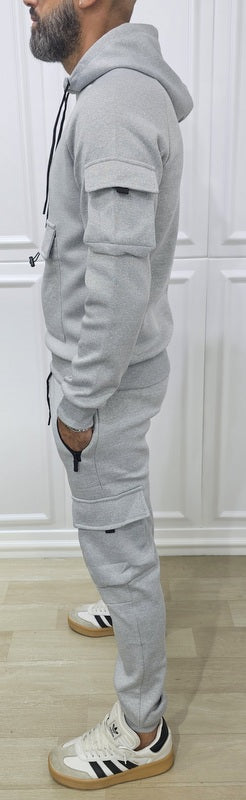 Tuta Tech cargo Cappuccio Completo felpata grigio,nero s,m,l,xl,xxl