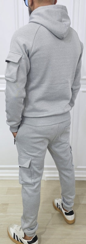 Tuta Tech cargo Cappuccio Completo felpata grigio,nero s,m,l,xl,xxl