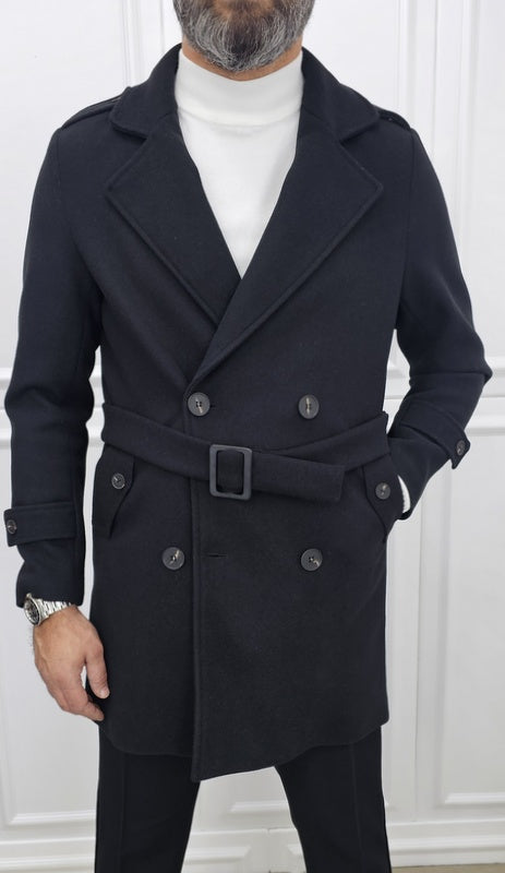 Trench uomo nero cintura invernale made in italy s,m,l,xl,xxl