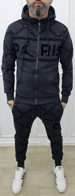 Tuta Paris Limited edition Nero Cappuccio Completo felpata F02 s,m,l,xl,xxl