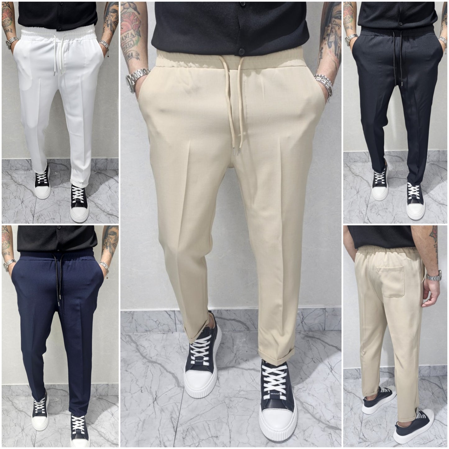 Pantalone Uomo Elastico Tasche America Casual morbido laccetti