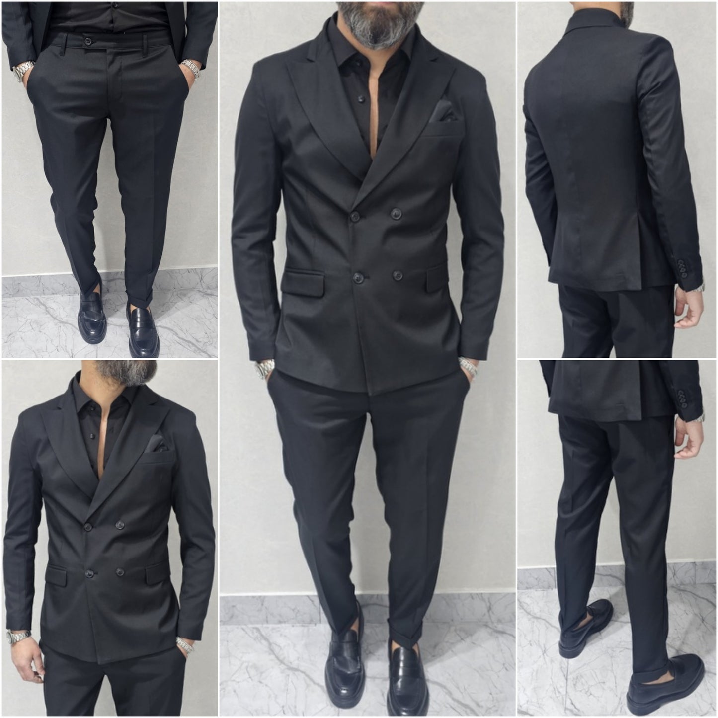 Abito uomo doppiopetto Tinta Unita Nero made in italy 44,46,48,50,52