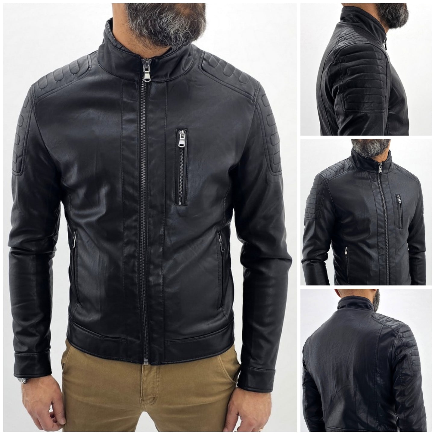 Giubbino Uomo Giubbotto invernale Eco pelle Coreana Nero Biker Slim s,m,l,xl