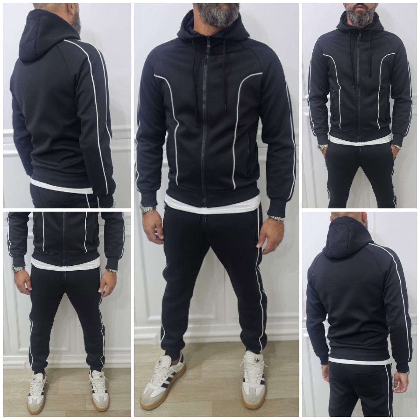 Tuta Completo Uomo Felpa Pantalone tech nero sport Cappuccio elastico s,m,l,xl,xxl