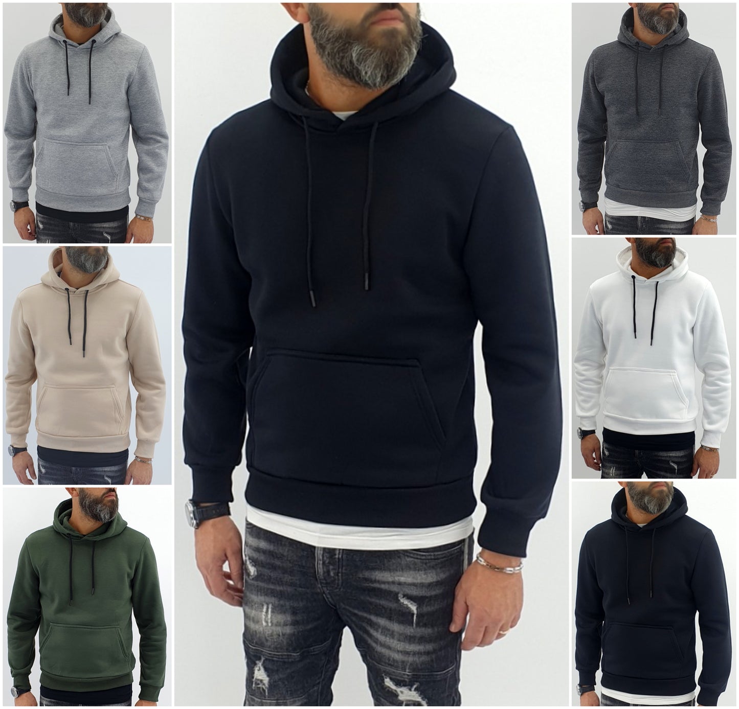 Felpa uomo cappuccio regolabile felpata invernale s,m,l,xl,xxl
