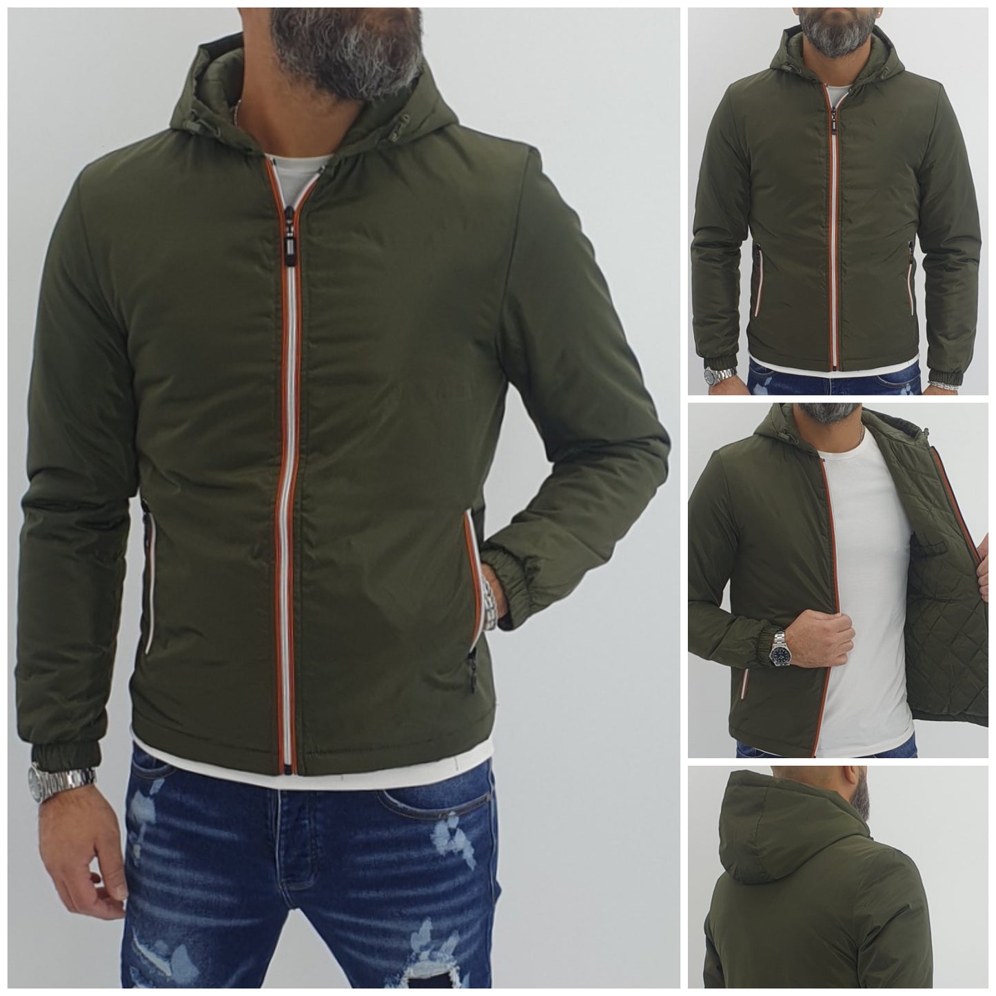 giubbino piumino semi impermabile cappuccio verde con trapuntina interna