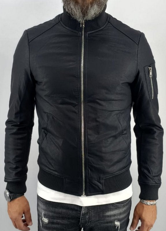 giubbino Uomo bomber collo alto ecopelle giacca corto nero slim corto tasche