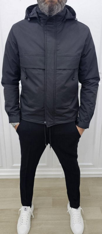 Giubbino a vento corto Cappuccio estraibile idrorepellente Nero/Crema m,l,xl,xxl,3xl