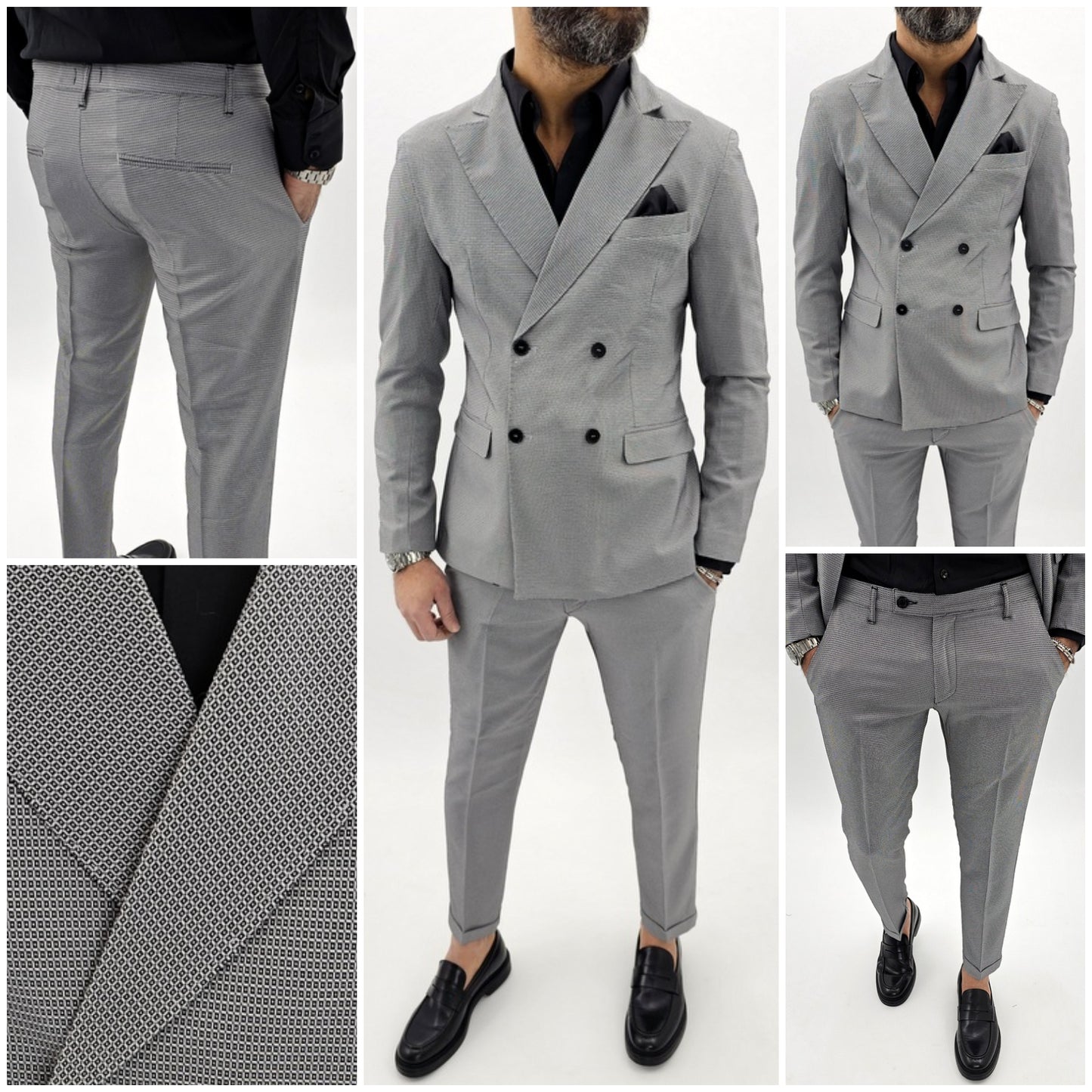 Abito uomo doppiopetto tessuto fantasia nero/bianco made in italy 44,46,48,50,52