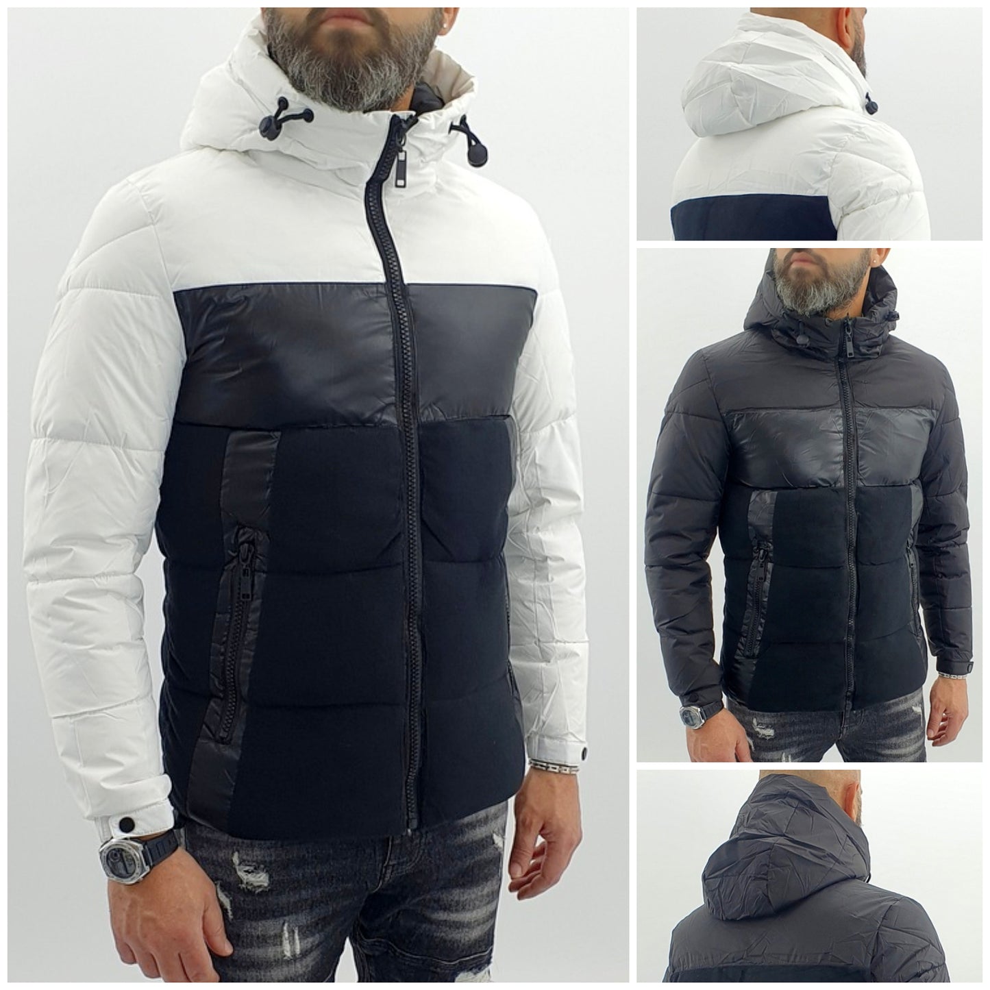 giubbino uomo cappuccio bicolore impermeabile pile s,m,l,xl,xxl