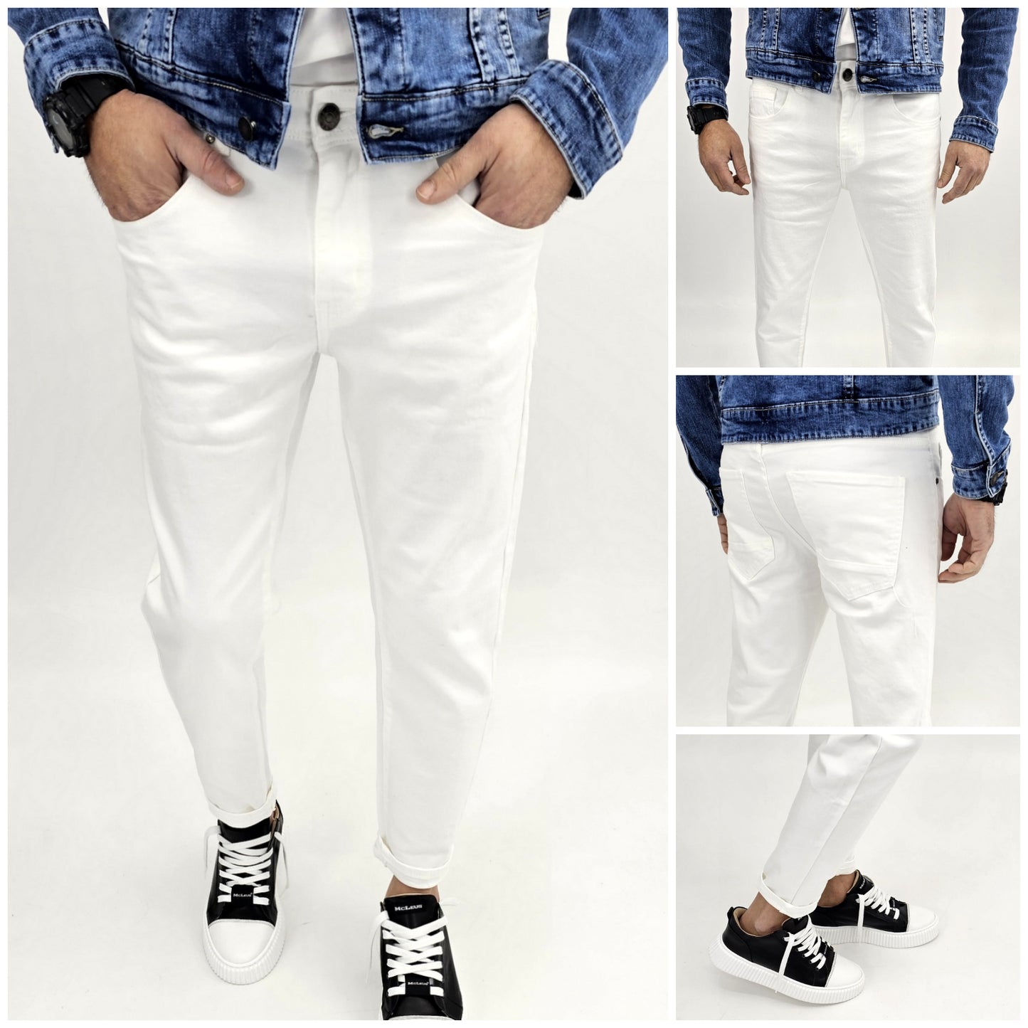 Jeans Pantaloni capri Uomo Elasticizzati denim cotone casual slim fit 5 tasche