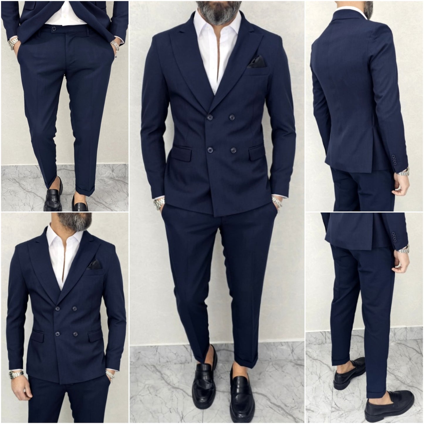 Abito uomo doppiopetto Tinta Unita blu navy made in italy 44,46,48,50,52
