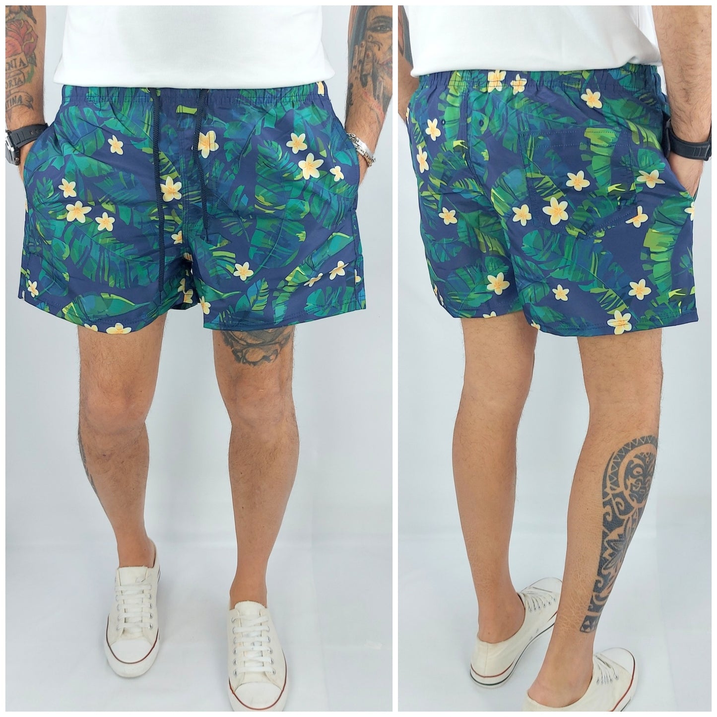 Costume Da Bagno Uomo Mare Floreale Fiori Tasche Bermuda Boxer Pantaloncino Slip