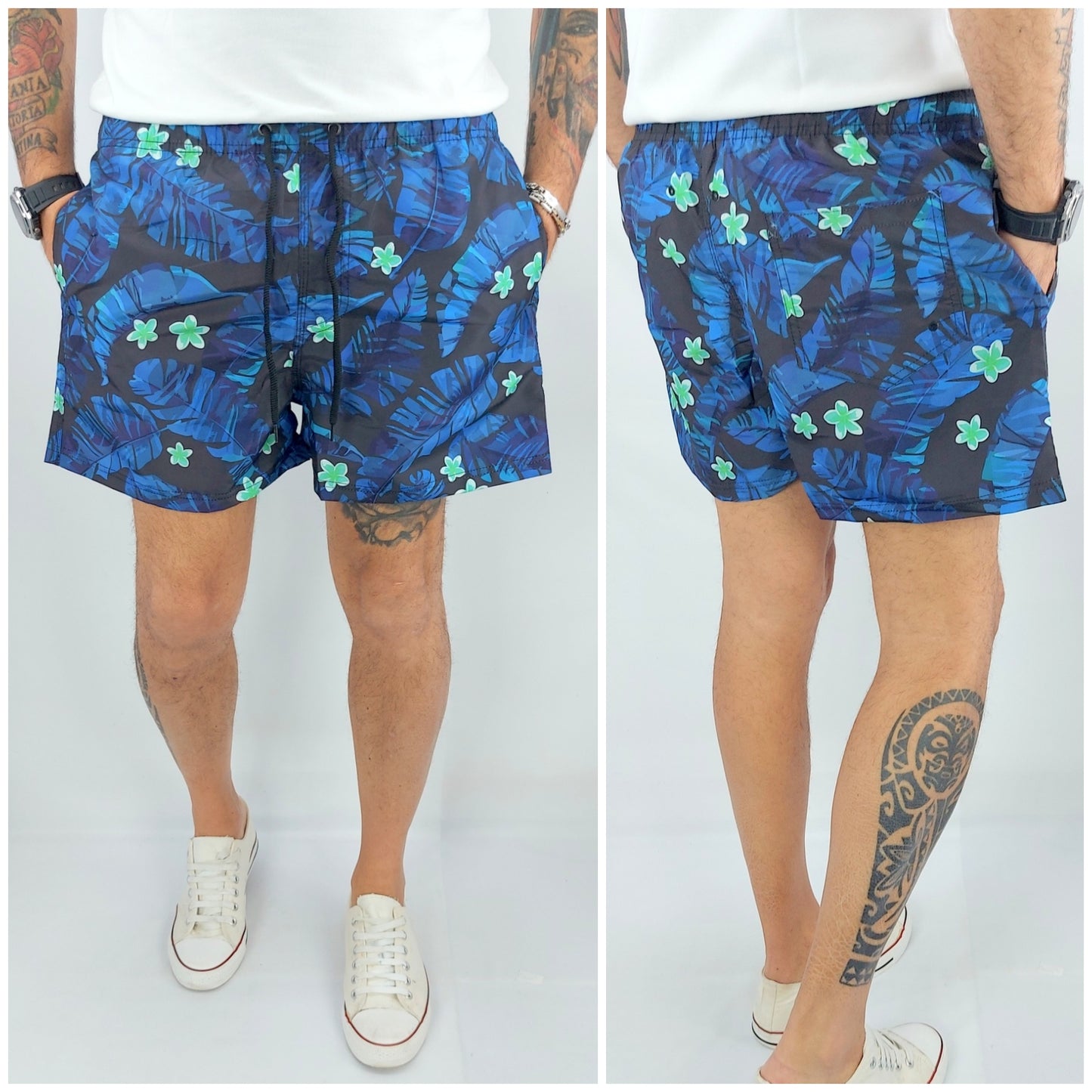 Costume Da Bagno Uomo Mare Floreale Fiori Tasche Bermuda Boxer Pantaloncino Slip